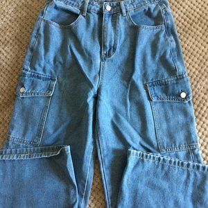 SHEIN Wide Leg Flap Pocket Baggy Jeans